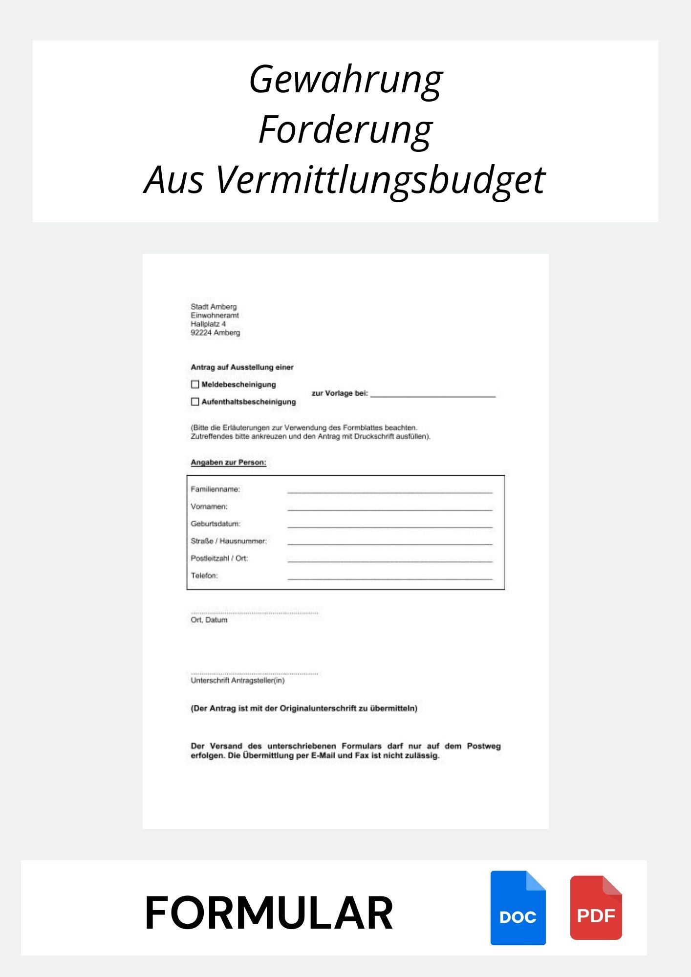 Antrag Auf Gewährung Einer Förderung Aus Dem Vermittlungsbudget Formular