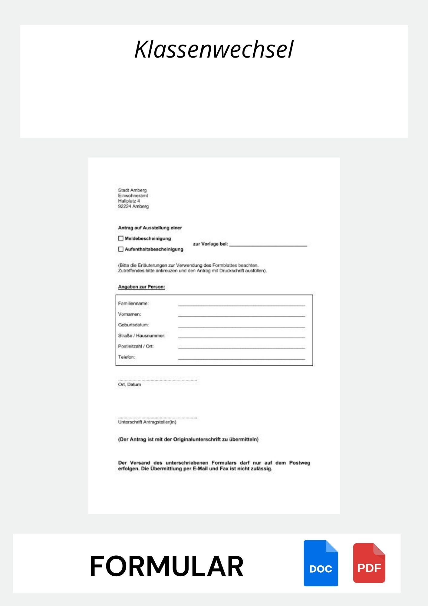 Antrag Auf Klassenwechsel Formular