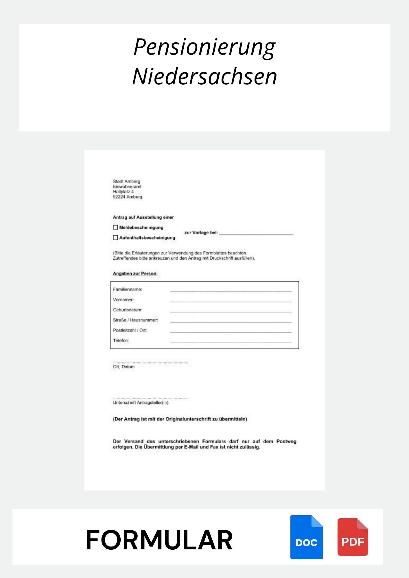 Antrag Auf Pensionierung Formular Niedersachsen