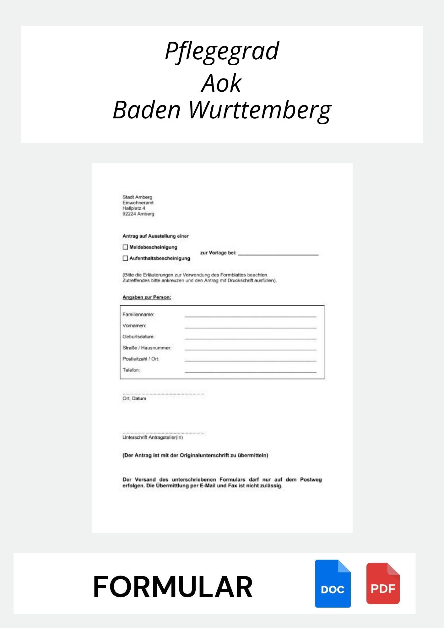 Pflegegrad Beantragen Aok Baden Württemberg Formular