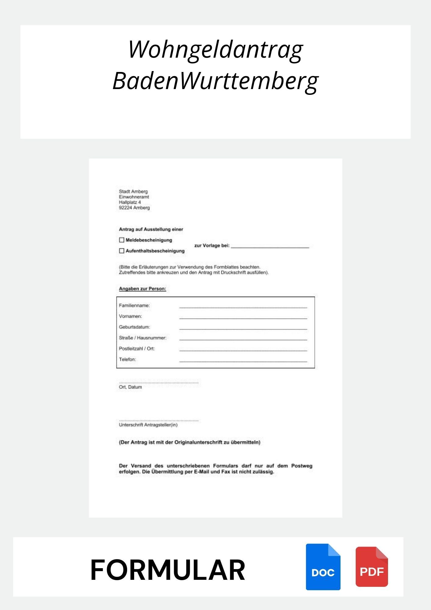 Wohngeldantrag Formular Baden-Württemberg